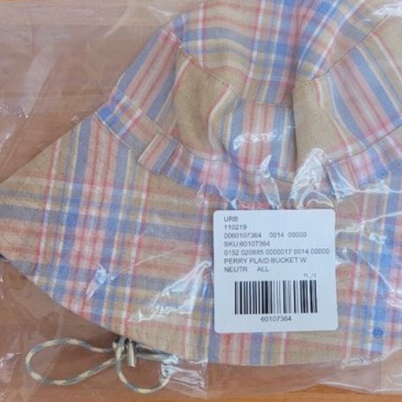 Urban Outfitters Plaid Bucket Sun Hat Drawstring Chin Strap Pastel OS NEW - Picture 4 of 7